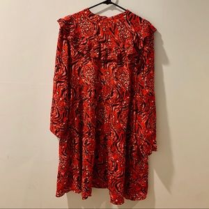 NWOT Red Leopard Graphic tiered dress